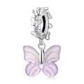 Jewelry Making DIY Custom S925 Sterling Silver Pink Glass Butterfly Bead Charms