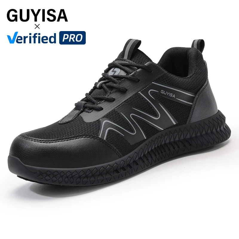 GUYISA Outdoor Safety Shoes Breathable Men's Sports Steel Toe Anti-slip Safety Shoes Smash-proof Puncture-proof Work Shoes