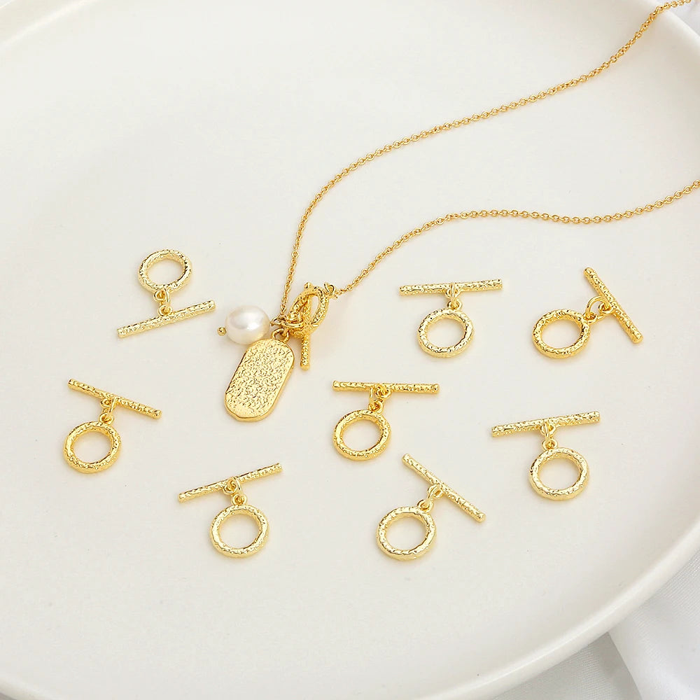 Wholesale Jewelry Necklace Bracelet Connect OT Clasp Vintage Pitting Polka Dot Necklace OT Clasp 18K Gold Plated Brass Clasp