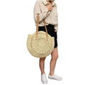 Women's Handwoven Corn Straw Autumn Open Closure Natural Chic Large Summer Beach Tote Shoulder Bag