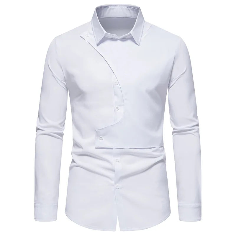 2023 Spring and Summer New Irregular Stitching Shirt Men's Casual Long-sleeved Shirt