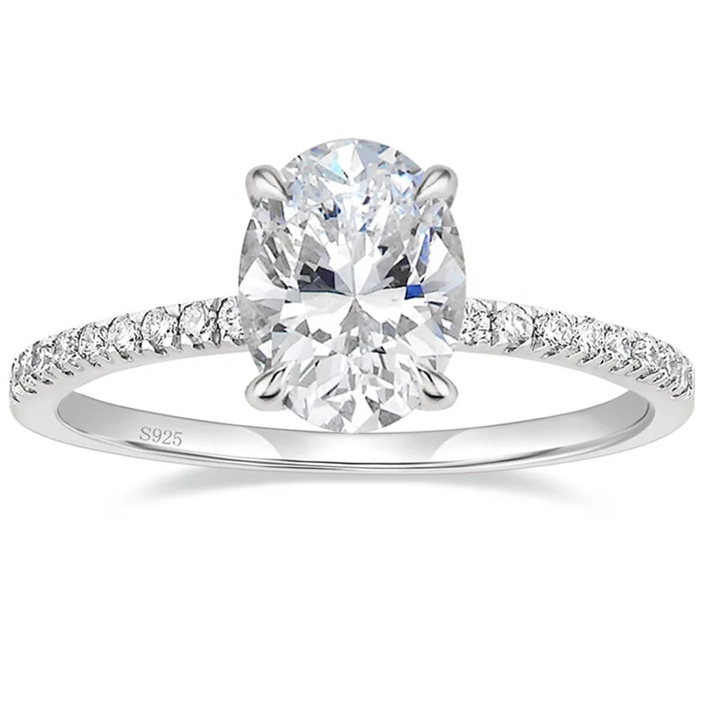 OLAN Luxury 3.5CT 925 Sterling Silver Rhodium Plated Oval Cut Moissanite Engagement & Wedding Rings with Prong Setting for Women