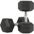 2.5kg Rubber Dumbbell Weights Body Power Hex Home Gym Exercise Workout Fitness Training Lifting Knurled Chrome Handle