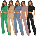 Fashionable Casual 2 Piece Set Women Clothing New Solid Color Slimming Sports Two Piece Suit Vertical Striped Women's Sets