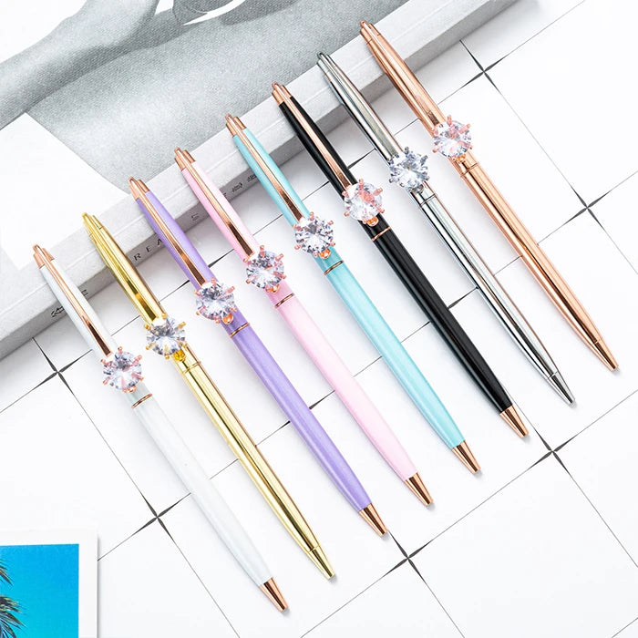 PinGlory Crystal Bling Rhinestone Ballpoint Pen Metal Body Logo UV/Digital Printed Eco-Friendly Blue/Black Ink Promotional Pen