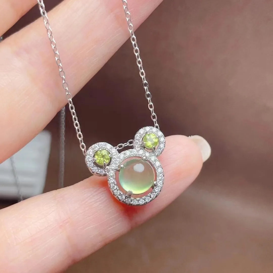 Factory Supply Women's 925 Sterling Silver Round Cut Natural Prehnite Pendant Gold Plated with Platinum for Gift