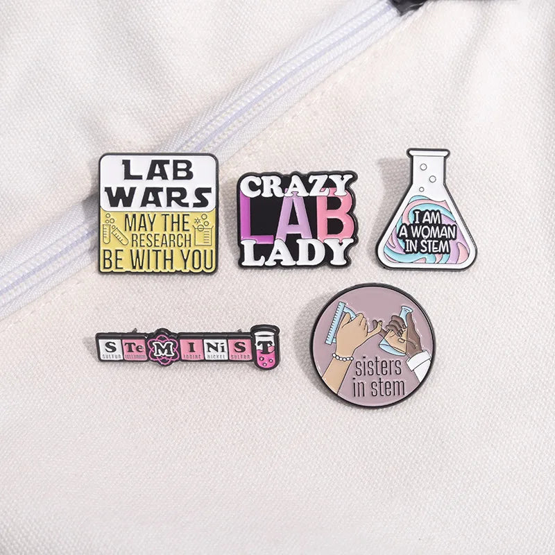 Women in STEM Soft Enamel Lapel Pins  Lab Wars Crazy Lab Lady Sisters in STEM Brooches for Scientists Lovers
