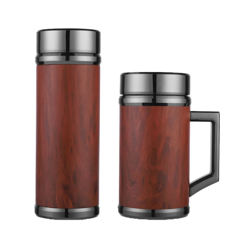 Custom Printed Wood Grain  Cup with Portable Handle for Travel