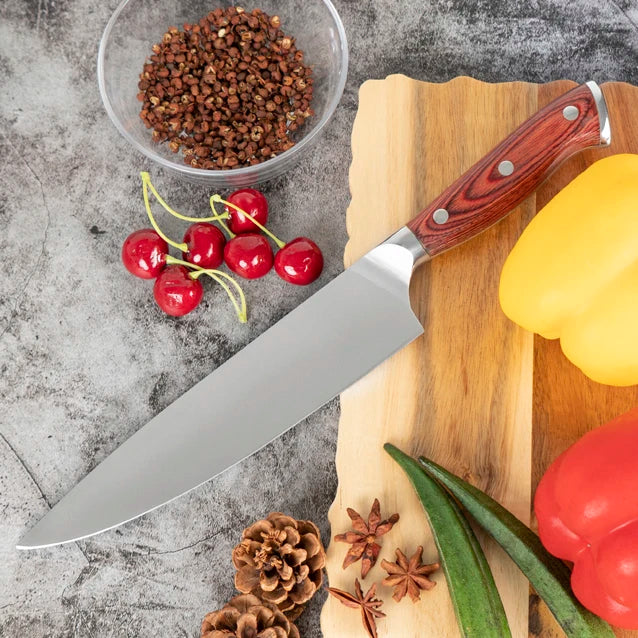 8 Inch Premium Cooking Knife German High Carbon Stainless Steel Ergonomic Pakka Wood Handle Kitchen Chef Knife