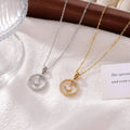 Fashion Stainless Steel Hollow Round Oval Inlaid Zircon Pendant Necklace Delicate Jewelry Gold Plated Necklace for Women