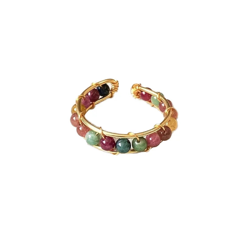 QIUHAN Wholesale 4mm Natural Quartz Agate Amethyst Beads Tourmaline White Pearl Ring
