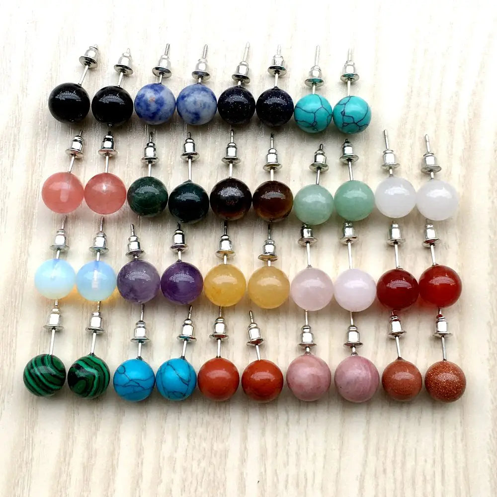 Fashion Jewelry Colored Gemstone Earrings Turquoise Studs Decorative Natural Stone Round Bead Studs Women's Earrings