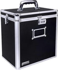 Aluminum Record Storage Box Locking 50 Album Holder Portable Eco-Friendly Luxury Modern Organizer 14.4 X 13.4 X 9.6 Inches