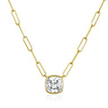 Milskye Fine High Quality Jewelry Gold Plated Bezel square Cubic Zirconia Paperclip Pendant Necklace
