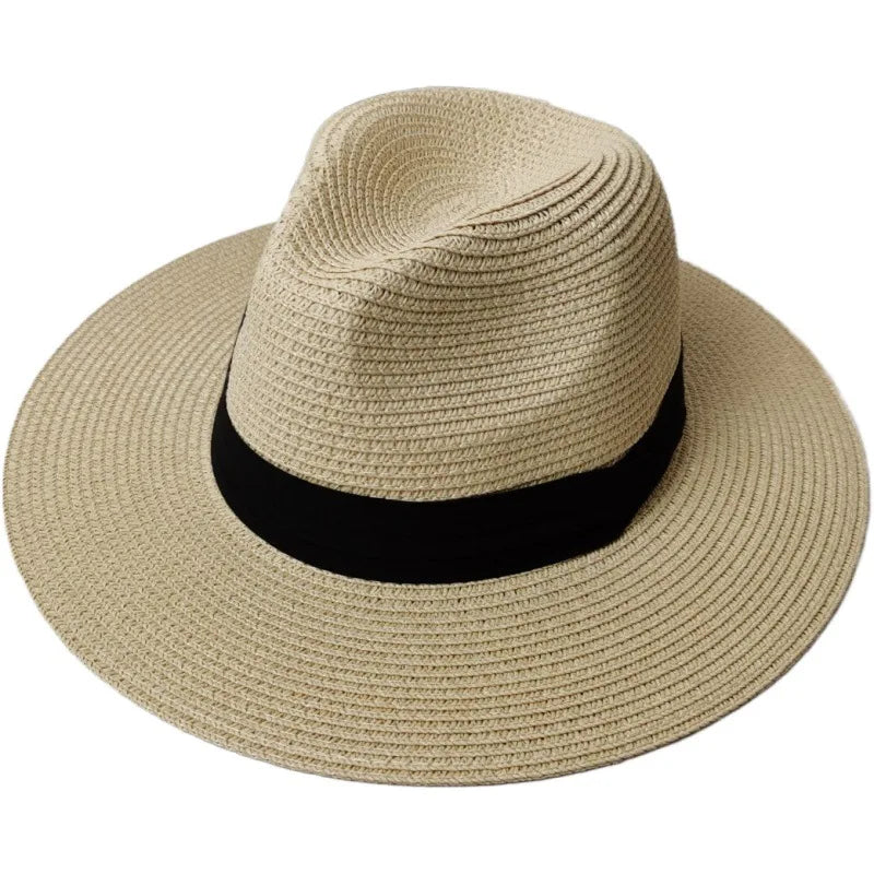 UPF50+ Beach Straw Hats Sun Panama Paper Summer Women Customized Adults Plain Image Ribbon & Rope 5 Pcs