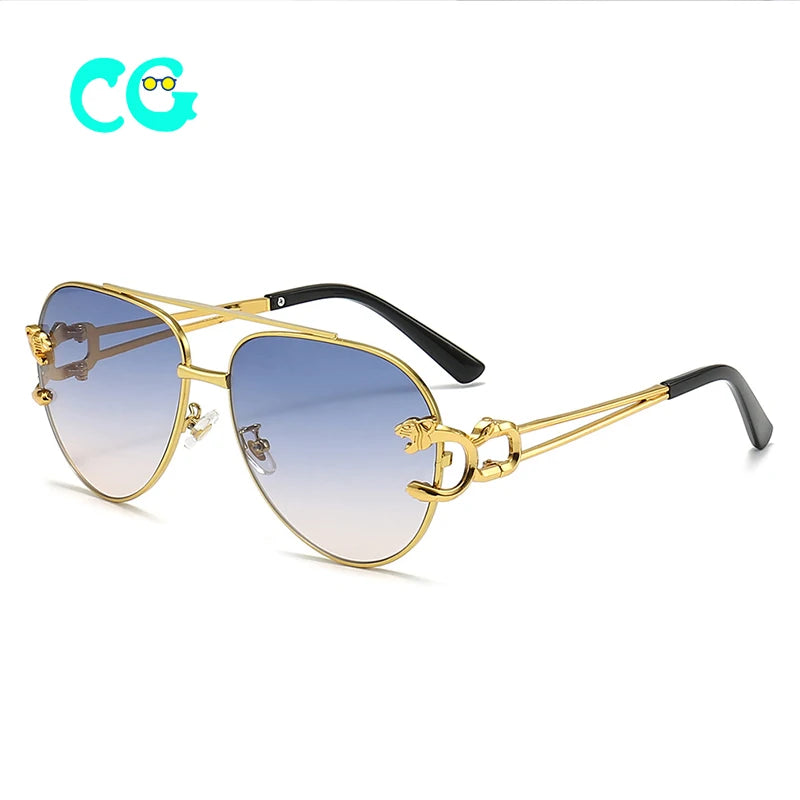 Vintage Rimless Alloy Aviation Pilot Sunglasses for Men 2024 Brand Gradient Sun Glasses Female Metal Oval Shades Black Brown