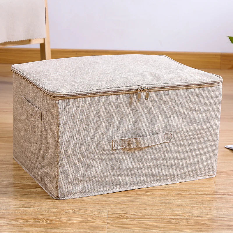 Fast Shipping Cotton Linen Storage Box Home Wardrobe Underwear Storage Organiser With Zipper Clothes Quilt Storage Basket