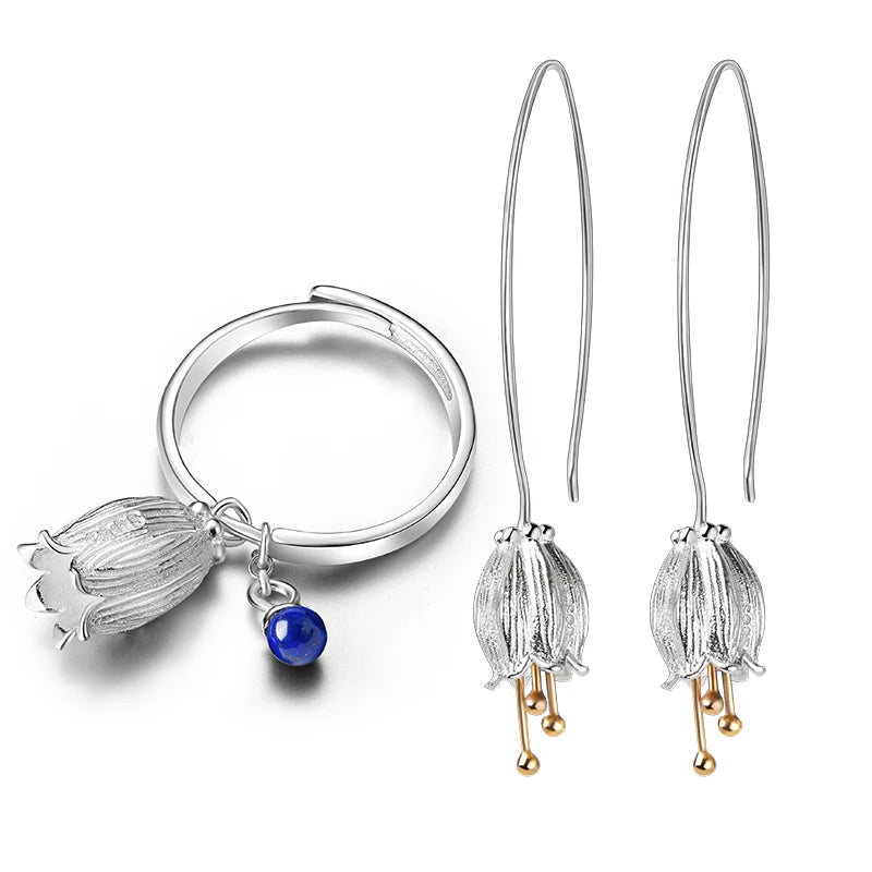 Real 925 Sterling Silver Creative Bridal Flower Jewelry Sets