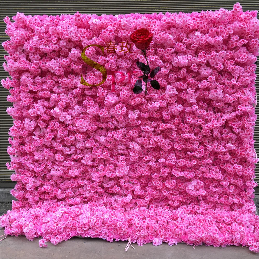 SPR ROLL Fabric Back Style Customizable Color & Size Wedding Party Artificial cherry blossom Flower Wall for Wedding Decoration