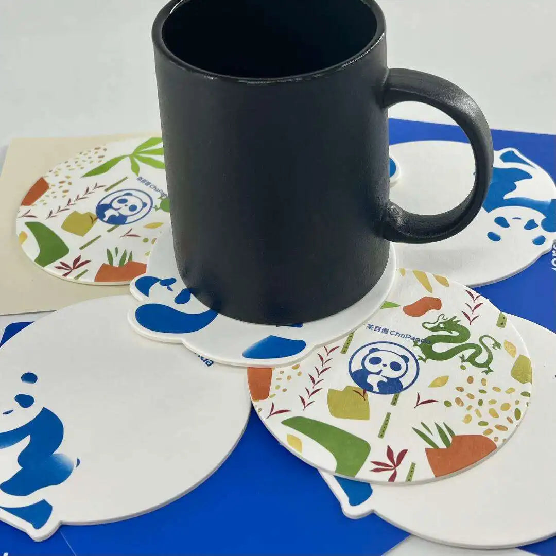 Custom Coasters Thick Paper Coaster Sets Logo Absorbent Disposable Coasters for Coffee Beer Restaurant Use