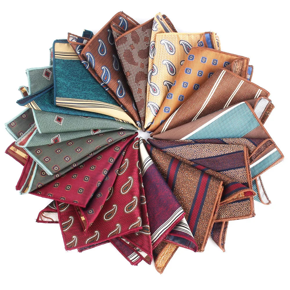 Wholesale Silk Men Polyester Pocket Squares Paisley Striped Floral Towel Handkerchief in 23*23cm for Men