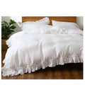 3-Piece Natural French Linen 100% Flax Set Woven Bedding Ruffled Duvet Cover Sheet Elegant Bed Bedding
