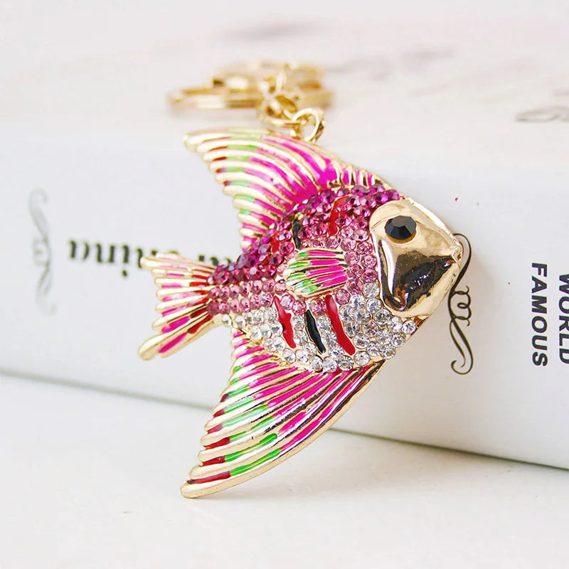 Wholesale Cute Key Chain Enamel Crystal Fish Pendant Multicolor Tropical Fish Keychain for Decoration