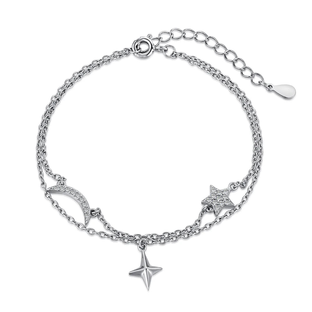 Dylam Non Tarnish Hypoallergenic Delicate Tiny Sublimation Star Moon 925 Sterling Silver Layers Accessories Bracelets for Women