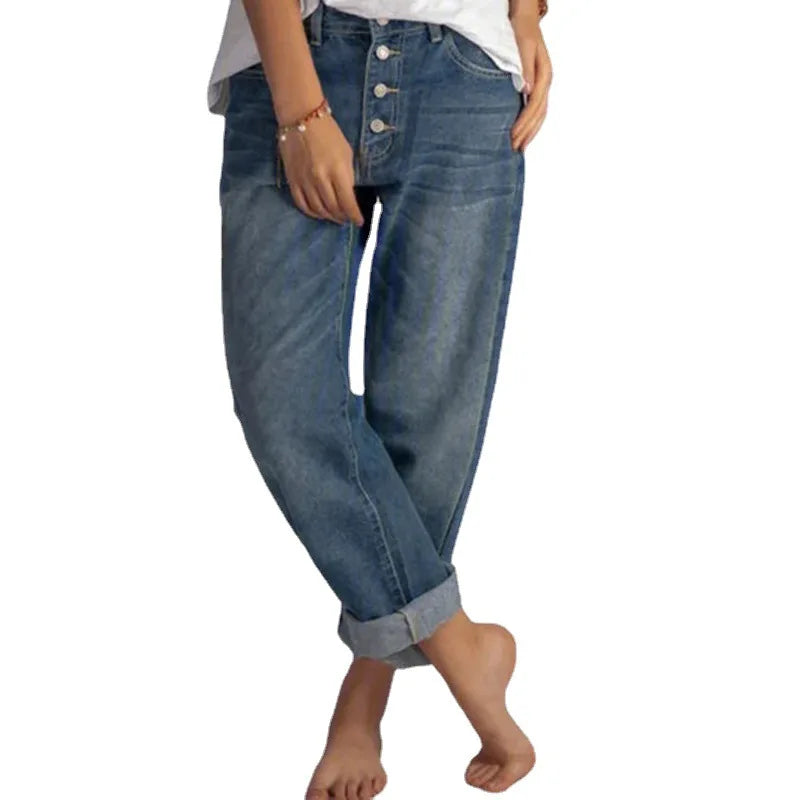 Women's High Waist Denim Straight Leg Pants Casual Loose Fit Quick Dry Spandex/Cotton All-Match Simple Slimming Washed for