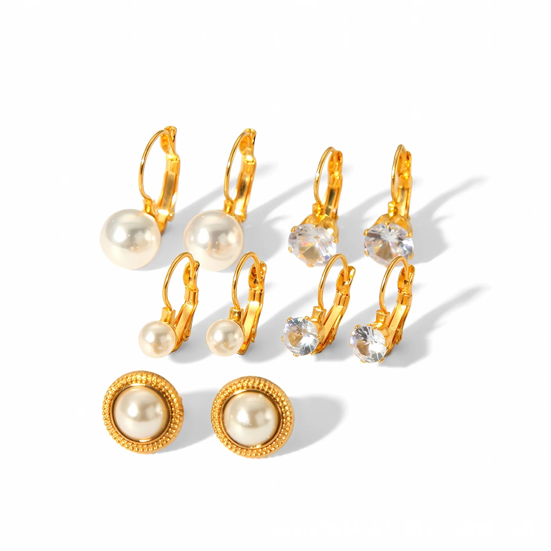 Nabest 18K Gold Plated Hypoallergenic French Hoop Earrings Waterproof Stainless Steel Women Imitation Pearl Earing Jewelry