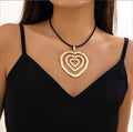 High Quality Punk Big Heart Pendant Necklace Women Fashion Statement Chunky Black Leather Wax Thread Rope Cord Chain Jewelry Men
