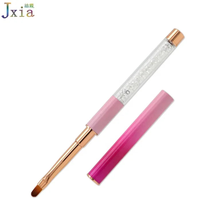 Jiexia Private Label Nail Supplies Ombre Pink Metal Handle Nylon Hair Oval Gel Painting Brush