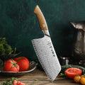 HEZHEN Chinese Kitchen Cleaver Knives 67 Layers Damascus Steel Vegetable Knife with Linen Micarta Handle