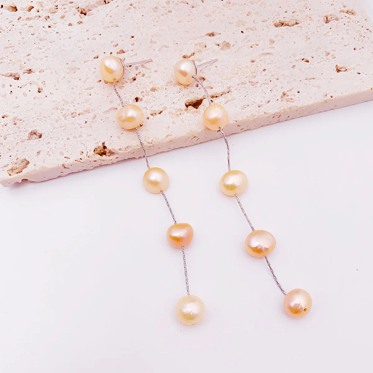 Dainty 925 Silver Brass & Gold Plated Freshwater Pearl Bead Dangle Drop Earrings Wedding Jewelry for Women Fashion Hoop Design