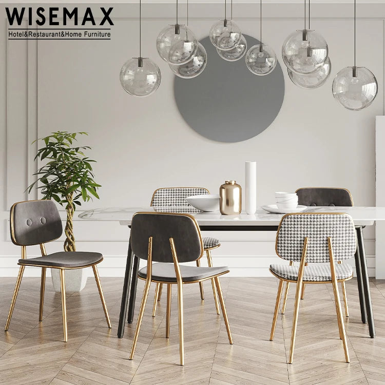 WISEMAX FURNITURE Manufacturer Customized Metal Dining Chair Restaurant Dining Room Chair with Comfortable Fabric Upholstered