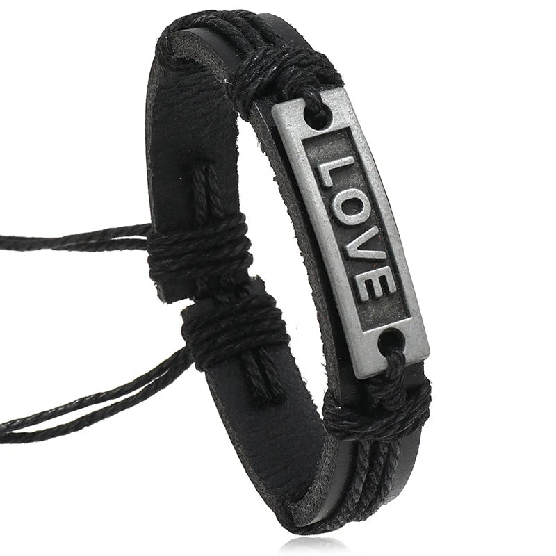 New Fashion LOVE Bangle Leather Bracelet Stylish Charm Bracelets for Lovers