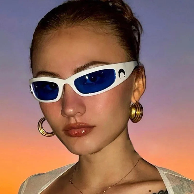 UNOC Unisex Stylish Sport Sunglasses Blue Champagne Gray Futuristic Trendy PC Frame Fashion Sun Glasses for Riding