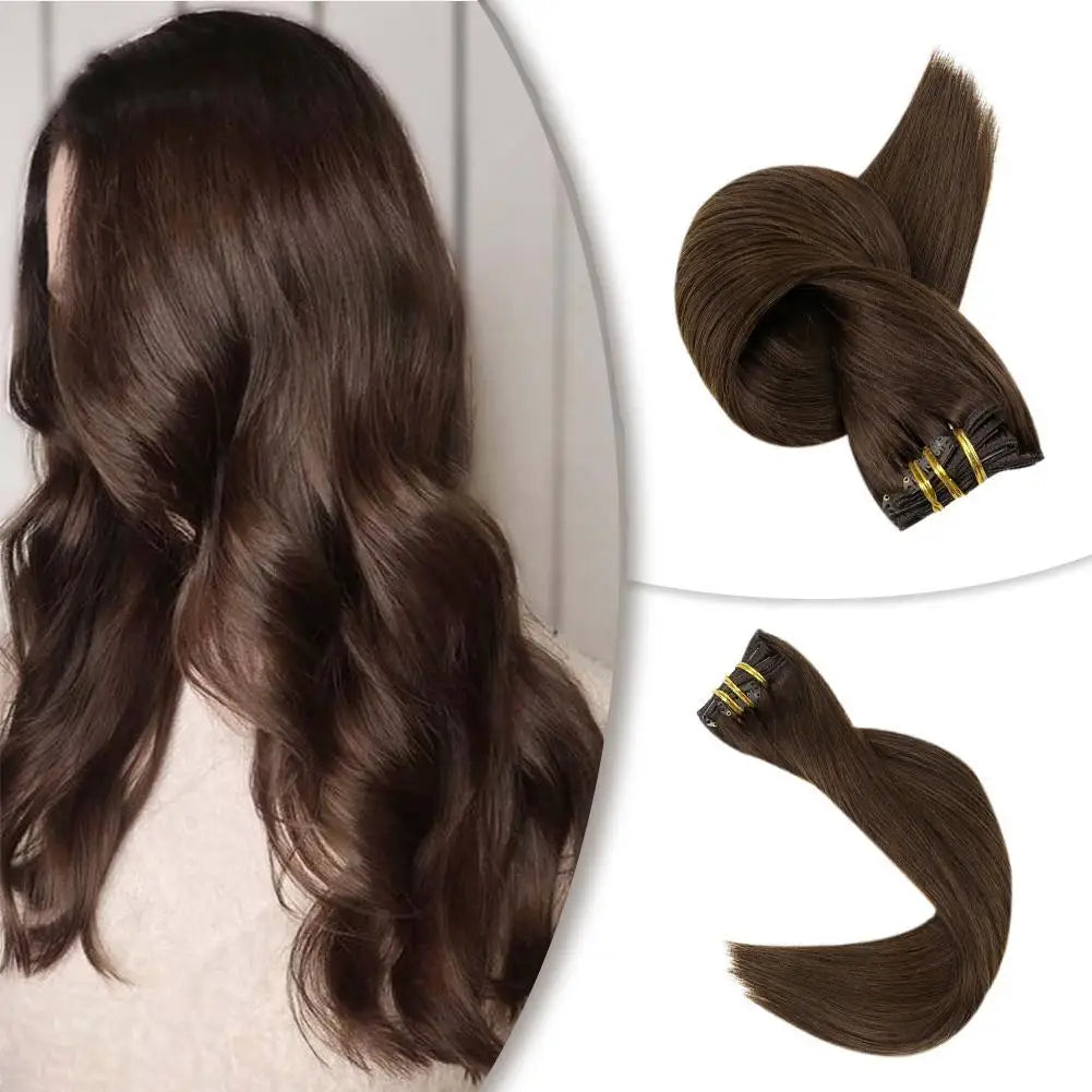 Wholesale Double Drawn Remy  Raw Virgin Human Hair PU Seamless Clip in Hair Extensions