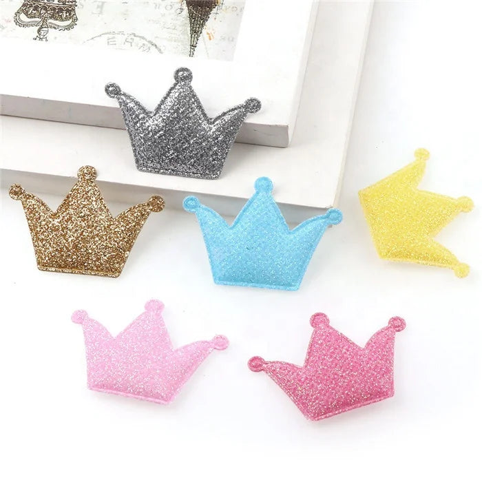 50pcs Per Bag Diy Glitter Princess Crown Hair Cloth Patch Accessories