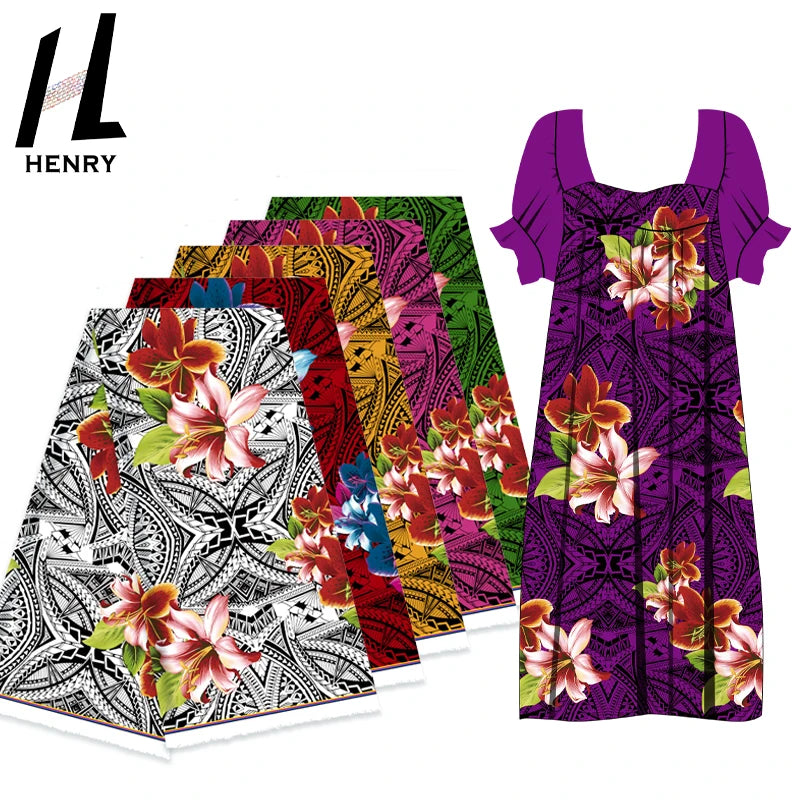 Multi-Colour Options New Blooming Lily Polyester Printed Polynesian Style Fabric for Skirts & Dresses