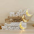 Muslim Ramadan Wooden Table Decoration Eid Mubarak LED Ornaments for Islam Party Decoration