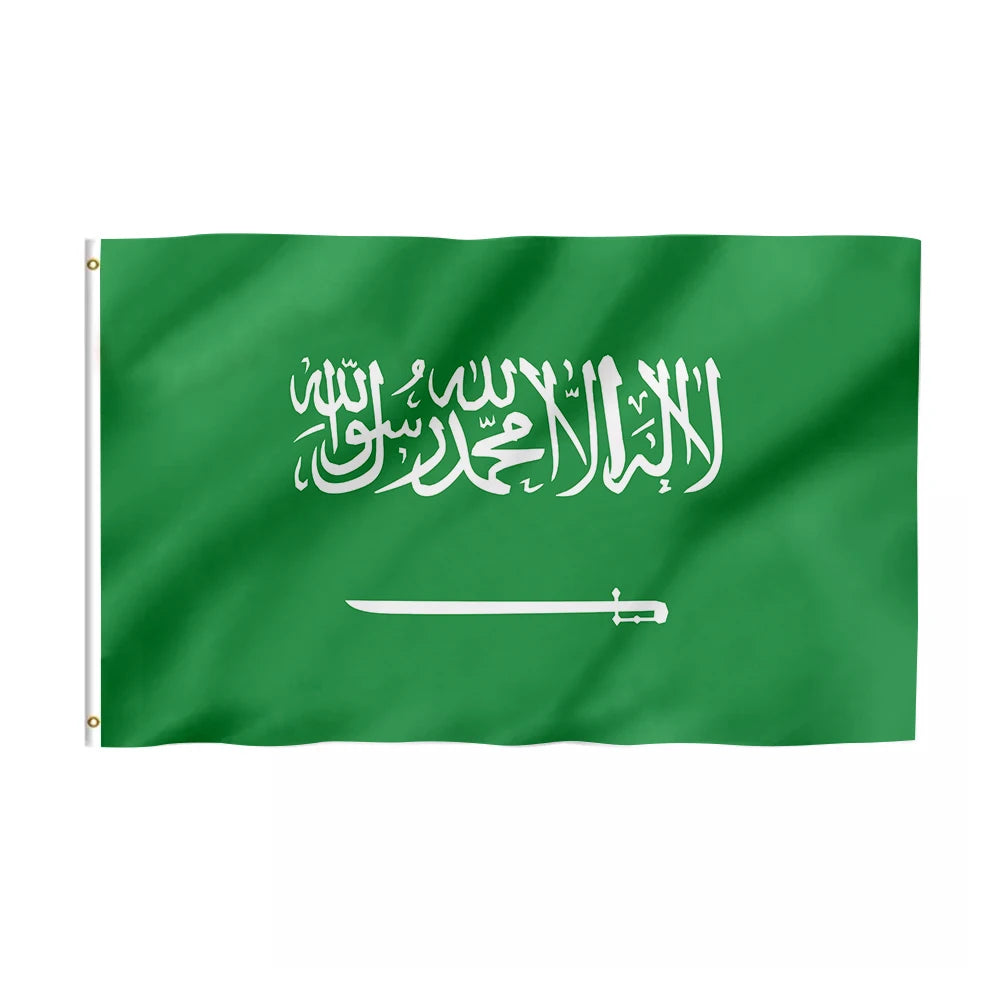 In-Stock Promotional 3x5 Ft Saudi Arabia Flag 100% Polyester with Brass Grommets Digital Printed Quality Nylon Silk Banners