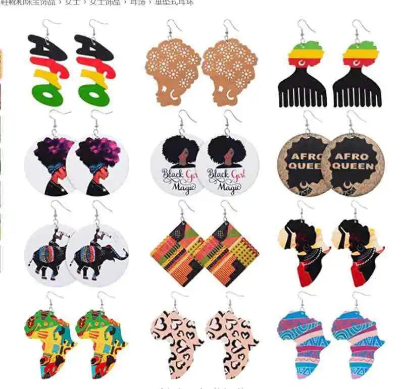 A Pair of Natural Wooden Earrings African Pendant Earrings Women's Light Ethnic Earrings Geometric