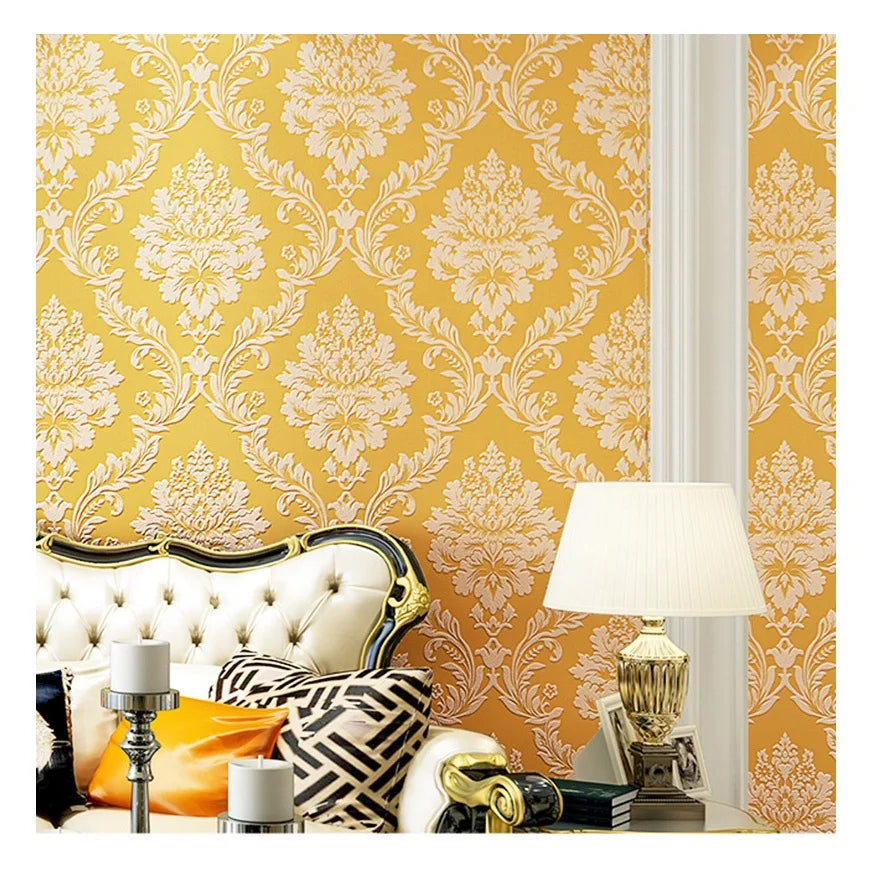 Hot Selling Factory Best Wallpaper Yellow Damask Designs Non Woven Wall Paper Roll Home Decoration 3d Wallpaper Wall Coating