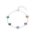 Daidan Clover Bracelet Silver 925 Good Luck Colorful Rainbow Cubic Zirconia Four Leaf Clover Bracelets