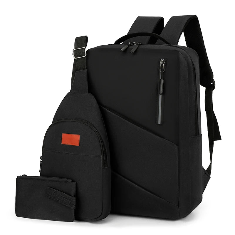 Custom Logo Oxford Waterproof Zipper USB Charging Port Three-piece Travel Leisure Business School Laptop Backpack Set