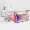 Hot Selling Travel Beauty Holographic PVC Portable Makeup Cosmetic Toiletry Wash Bag Custom Logo Zippered Packaging