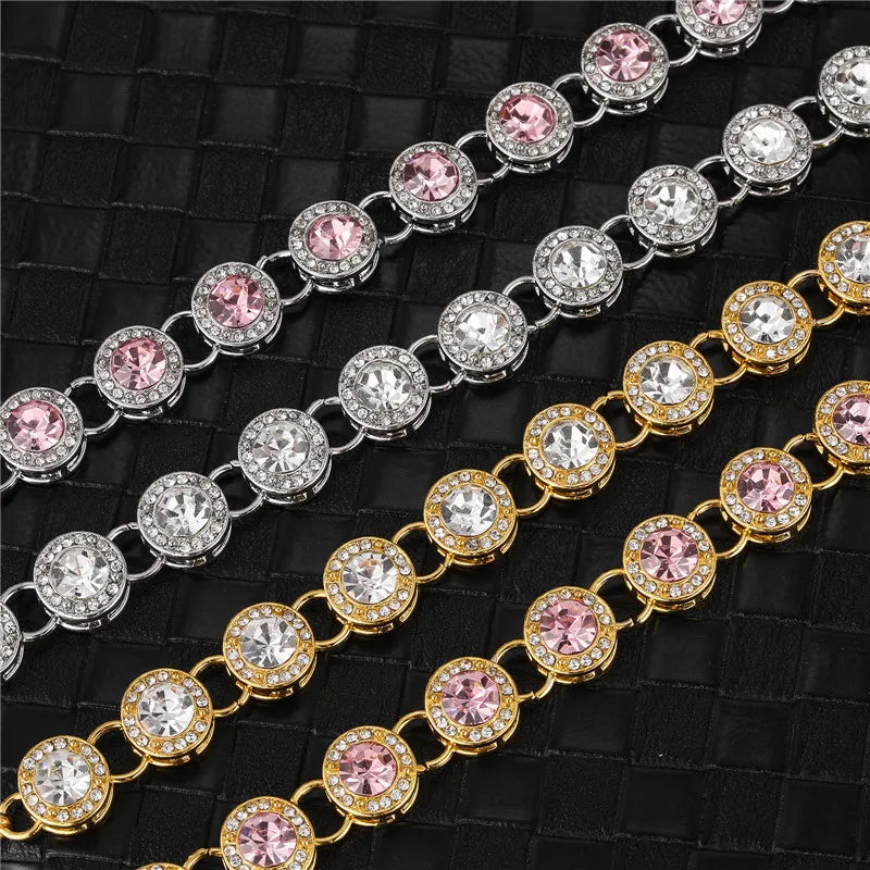 Hip Hop 10MM Diamond Tennis Chain Bling AAA+ Iced Out Necklace Pink Cubic Zircon Bracelet Choker Men Women Jewelry