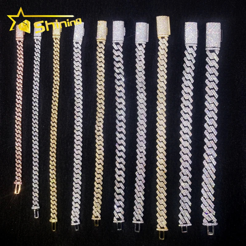 Hip Hop Jewelry Custom Silver Bracelet 925 Sterling for Men 6MM 8MM 10MM 12MM VVS Moissanite Cuban Bracelet
