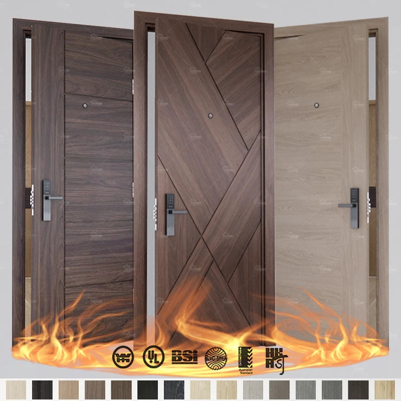 Guangdong Yohome Latest Fire Flush Door Design Ideas Wood Lumber Fireproof Interior Door Timber Fire Rated Wooden Door